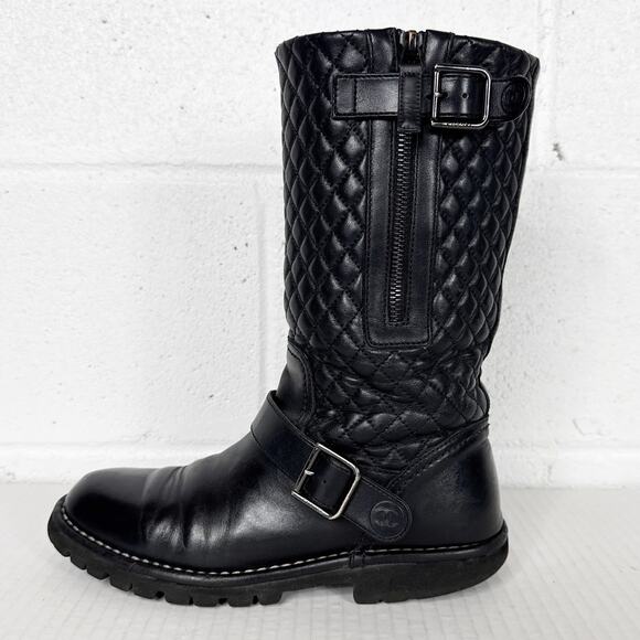 CHANEL Black Quilted Combat Boots - Picture 6 of 15